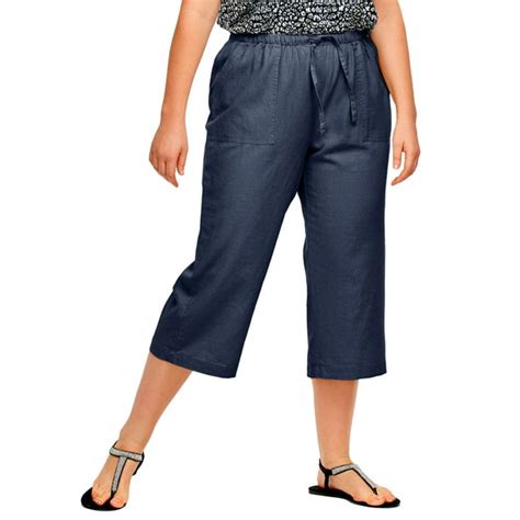 Ellos Ellos Womens Plus Size Linen Blend Drawstring Capris Pants 30 Navy Blue Walmart