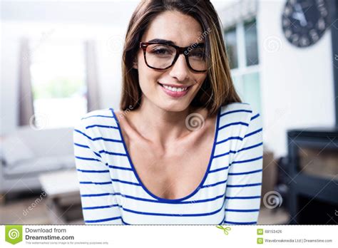 Portrait Of Beautiful Young Woman Wearing Eyeglasses Stock Photo