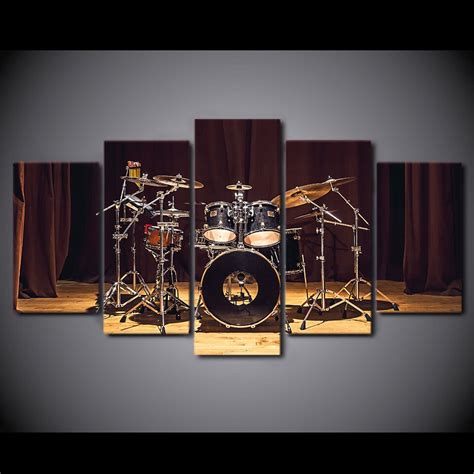 Drummer Music Room Stage Drums Framed 5 Piece Canvas Wall Art Painting