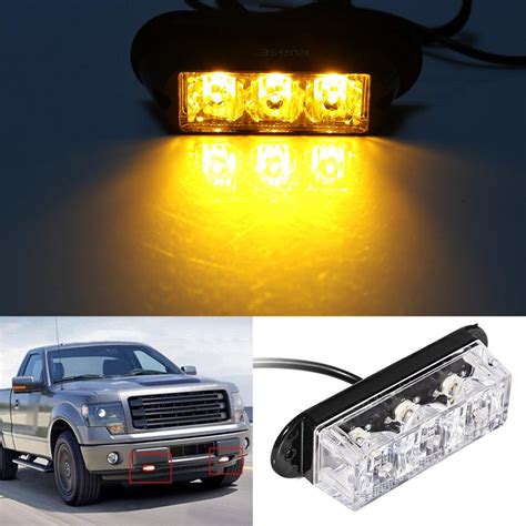 Amber 2pcs 3 Led Strobe Lights 12 24v Super Bright High Power Car Truck