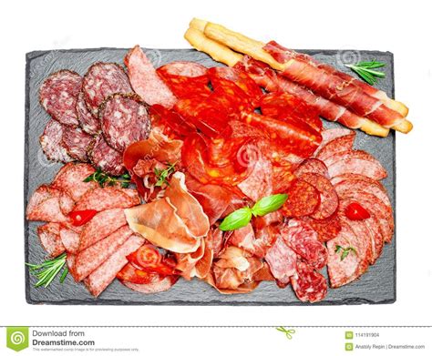 Cold Meat Plate With Salami And Chorizo Sausage And Parma Stock Photo
