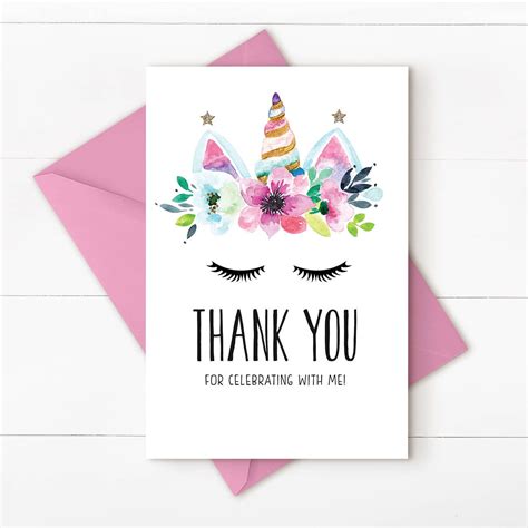 Unicorn Thank You Card Instant Download Unicorn Thank You