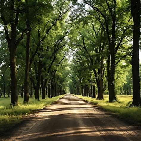 Premium Ai Image Photo Of Peaceful Country Road Lined With Tall Trees
