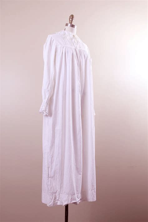 Victorian Nightgown Antique Sleepwear White Cotton Lace Etsy