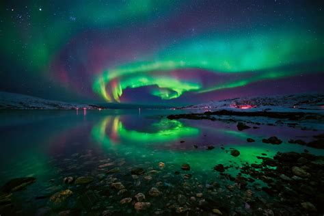 Image Nature Norway Aurora Fjord Bay Water Coast Night 2500x1669