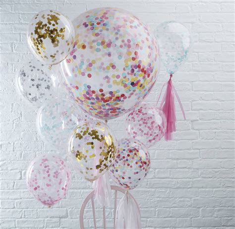 Pack Of Five Silver Confetti Filled Party Balloons By Ginger Ray