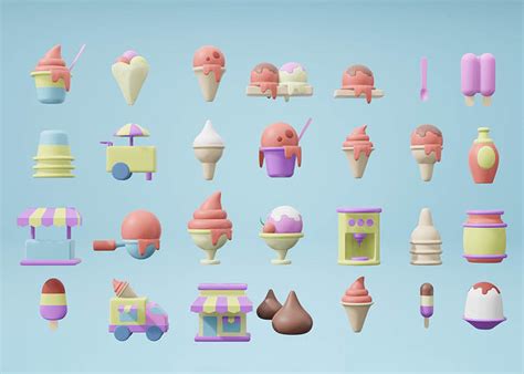 3d Icons Of Many Desserts Object In Cartoon Style 3d Model Animated