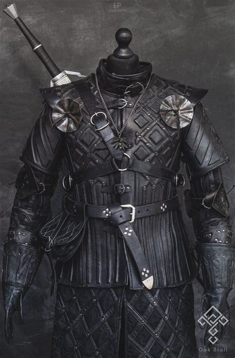 witcher inspired black leather armor set leather armor warrior outfit armor clothing