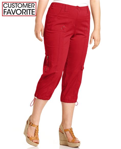 Style And Co Plus Size Cargo Capri Pants In Red Lyst