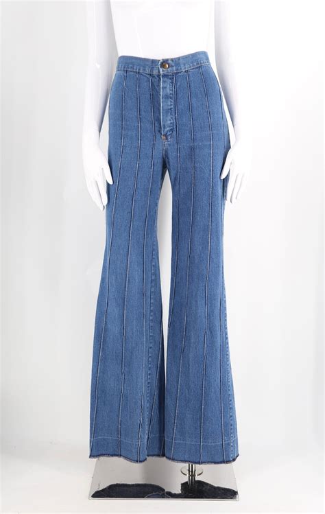 70s High Waisted Sz 26 Seamed Denim Bell Bottoms Jeans Vintage 1970s