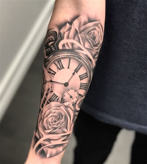 Rose Clock Tattoo Upper Arm Viraltattoo