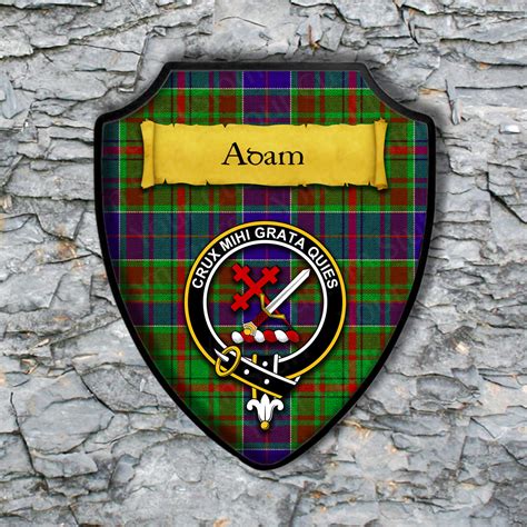 Adam Or Adams Shield Plaque With Scottish Clan Coat Of Arms Badge On