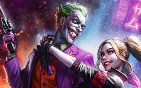 Download Wallpapers Joker And Harley Quinn 4k 3d Art Supervillains Dc Comics Joker Harley
