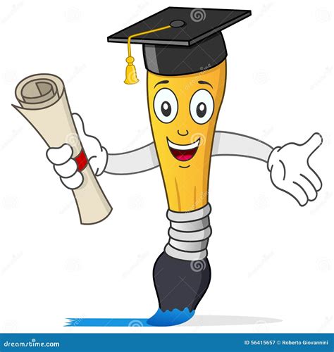 Paintbrush Character With Graduation Hat Stock Vector Image 56415657