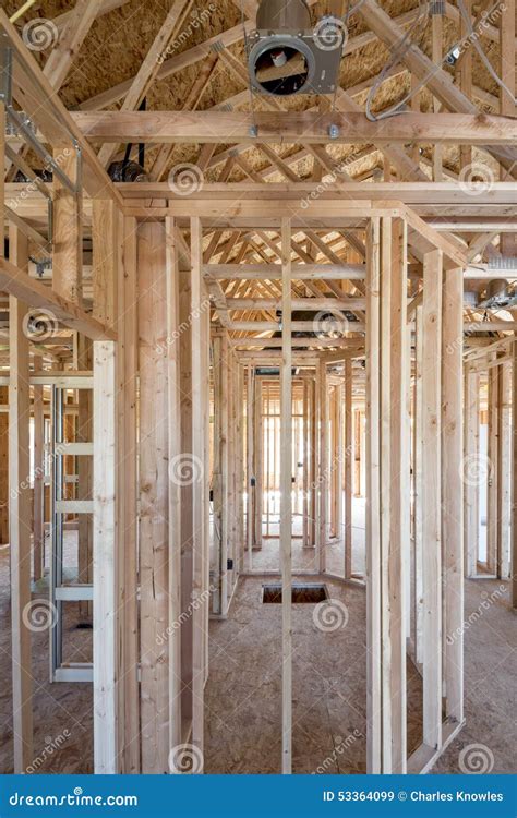 Wooden Studs And Elsecrical In New Home Construction Stock Image