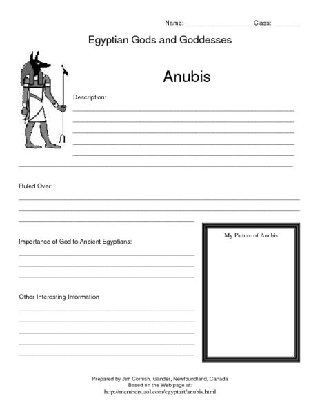Egyptian Gods And Goddesses Anubis Lesson Plan For 6th 7th Grade