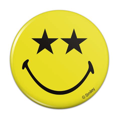 Smiley Smile Happy Star Starry Eyes Yellow Face Pinback Button Pin