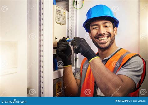 Electrician Repair And Portrait With Man In Control Room For Tools