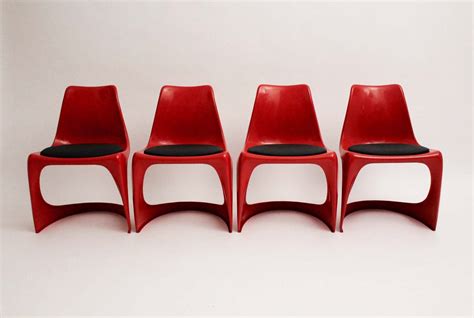 Vintage Red Plastic Chairs By Steen Ostergaard For Cado 1971 Set Of 4
