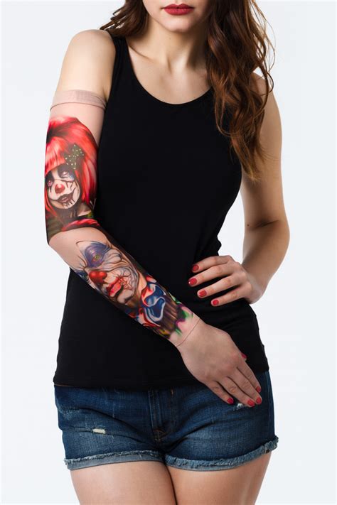 Zombie Clowns Long Mesh Temporary Tattoo Sleeve