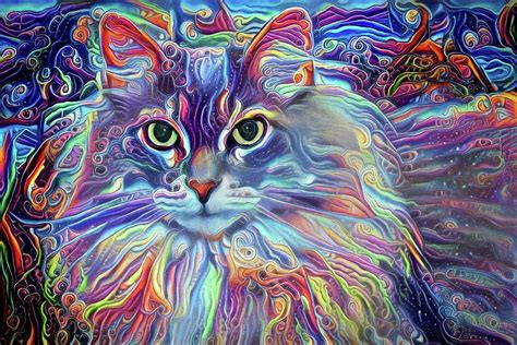 Colorful Long Haired Cat Art Digital Art By Peggy Collins Pixels Merch
