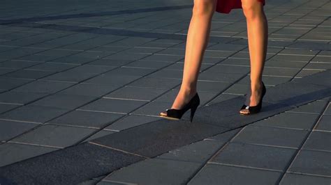 Woman Legs In Black High Heels Shoes Walking Stock Footage Sbv