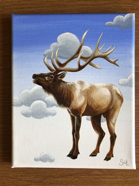 Elk Acrylic On Canvas 8x10 Elk Deer Wildlife Wildlifeart