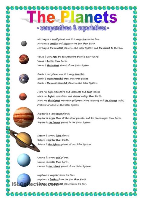The Planets Comparative And Superlative Solar System Worksheets