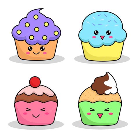 Premium Vector Set Of Kawaii Cute Cupcakes