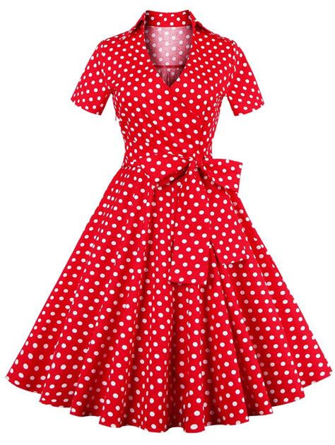41 OFF 2020 Retro Polka Dot Print Bowknot Flare Dress In RED DressLily