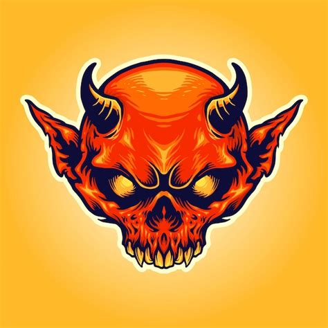 Premium Vector Head Horn Red Devil Mascot Illustrations