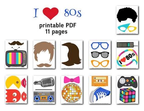 Printable 80s Photo Booth Props 1980s Party Photobooth Props I Love