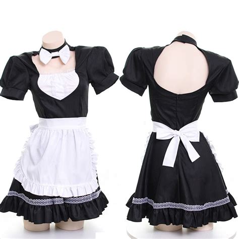sexy kawaii anime cute bow neck backless maid dress cosplay set headba — sofyee