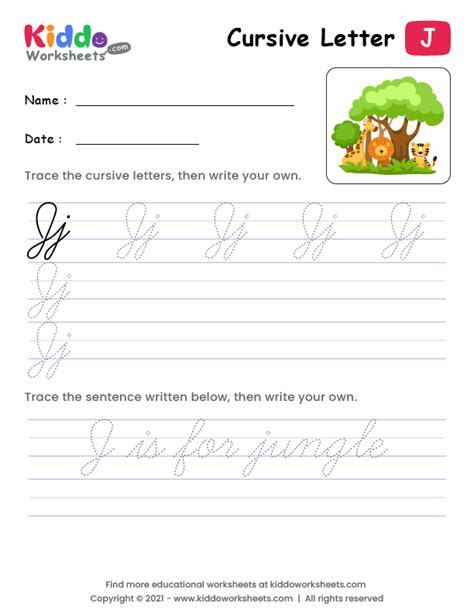 Cursive Writing Letter J Worksheets K5 Learning Free Tracing And