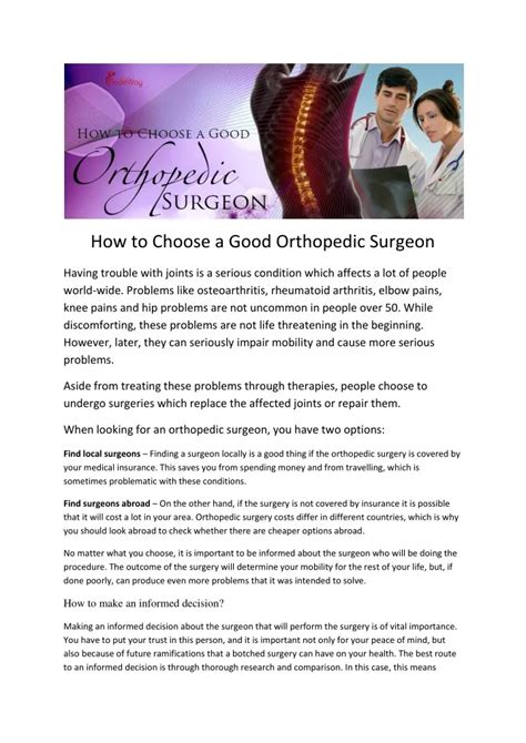Ppt How To Choose A Good Orthopedic Surgeon Powerpoint Presentation