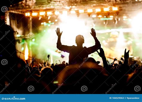 Rock Concert Silhouettes Of Happy People Raising Up Hands Royalty Free