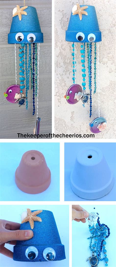 Jellyfish Clay Pot Wind Chime Crafts For Kids Beach