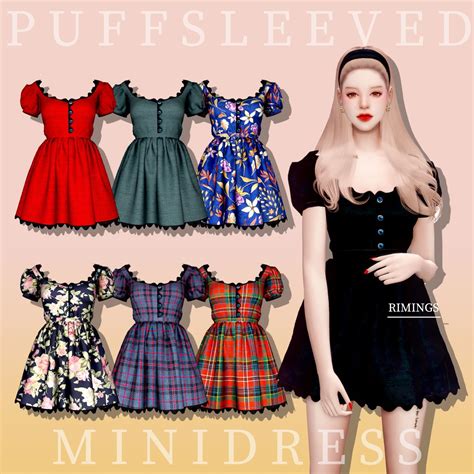 Rimings — Rimings Puff Sleeved Mini Dress Dress New Sims 4