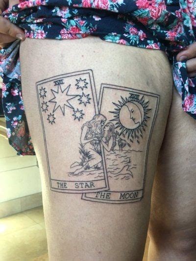 The print measures 2.5x3.5 and is printed on acid free, archival. The star and the moon tarot card tattoos on the thigh | www.otziapp.com (With images) | Card ...
