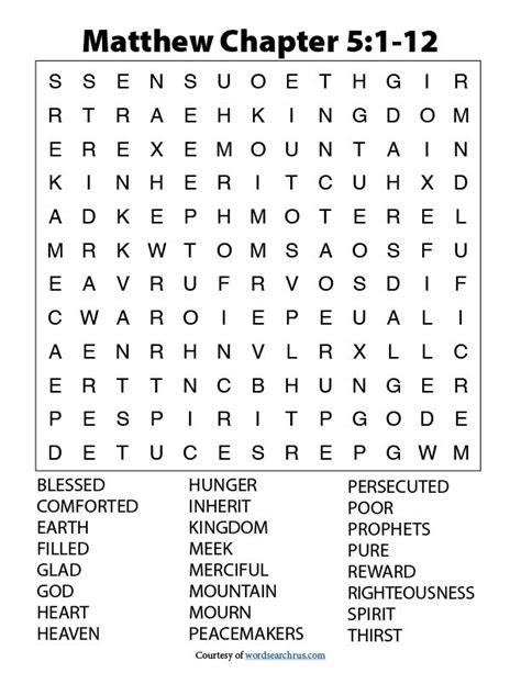 Crossword puzzles make great printable classroom activities. Word Search Puzzle - Matthew 5:1-12 - Large Print - Word ...
