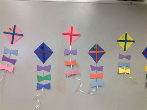 Kite Craft Construction Paper Colored Popsicle Sticks And Ribbon