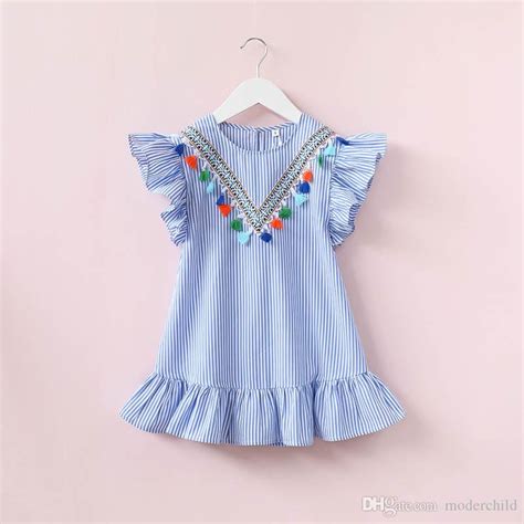2019 2017 Whosale Children Summer Clothes Baby Girl Fly Sleeve Striped
