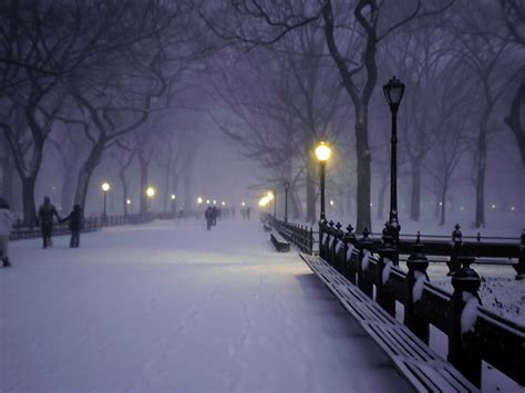 26 Central Park In The Snow At Night Wallpapers On