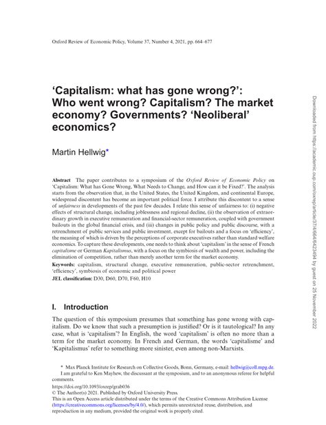 Pdf ‘capitalism What Has Gone Wrong’ Who Went Wrong Capitalism The Market Economy