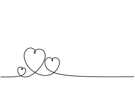 Continuous Line Drawing Of Three Hearts Black And White Vector