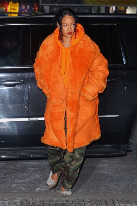Rihanna In A Big Puffy Orange Fur Coat Shopping In Nyc 01262022