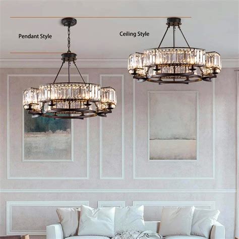 Round Modern Rustic Crystal Chandelier Pendant Light Sofary