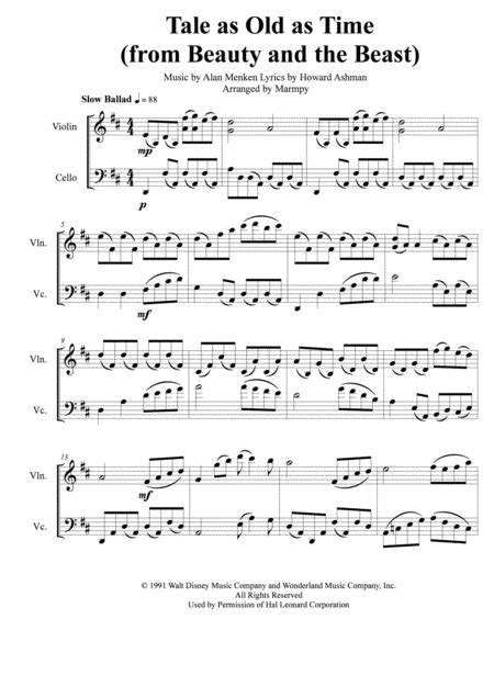 Tale As Old As Time Beauty And The Beast Free Music Sheet