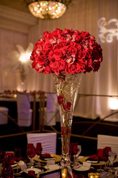Red Rose Wedding Topiary Centerpiece For Vintage Glam Weddings