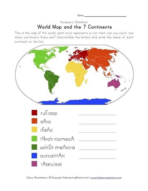 Geography For Kindergarteners Worksheets Continents For Kids Worksheets